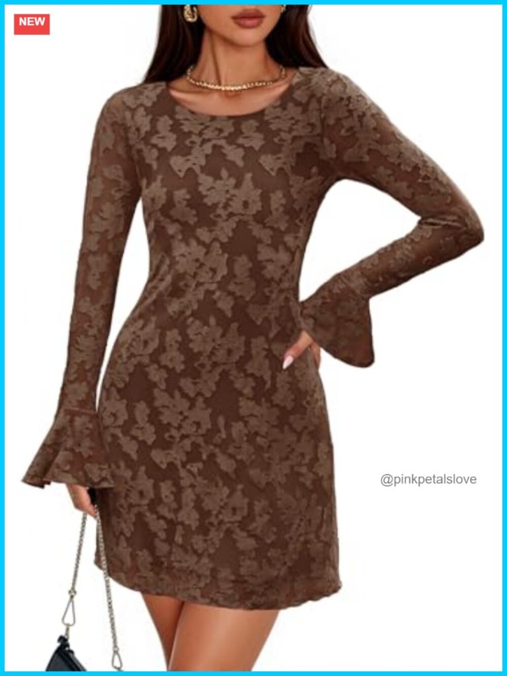 Long Sleeve Floral Mesh Bodycon Mini Dress Crewneck Slim Fit